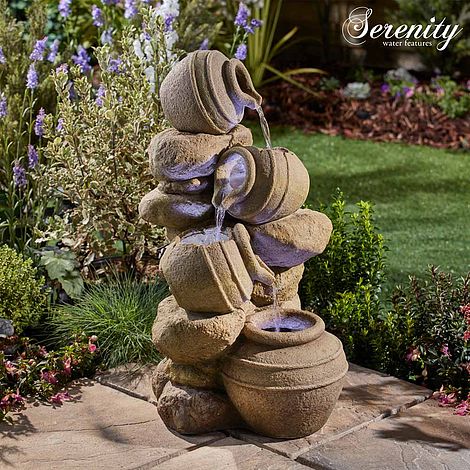 Serenity - Cascading Tipping Pots Stone Wall Water Feature